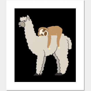 Sloth Riding Llama Adorable Lama & Sleepy Sloth Posters and Art